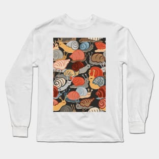 Snail Trail - repeat pattern of funny snails on dark brown Long Sleeve T-Shirt